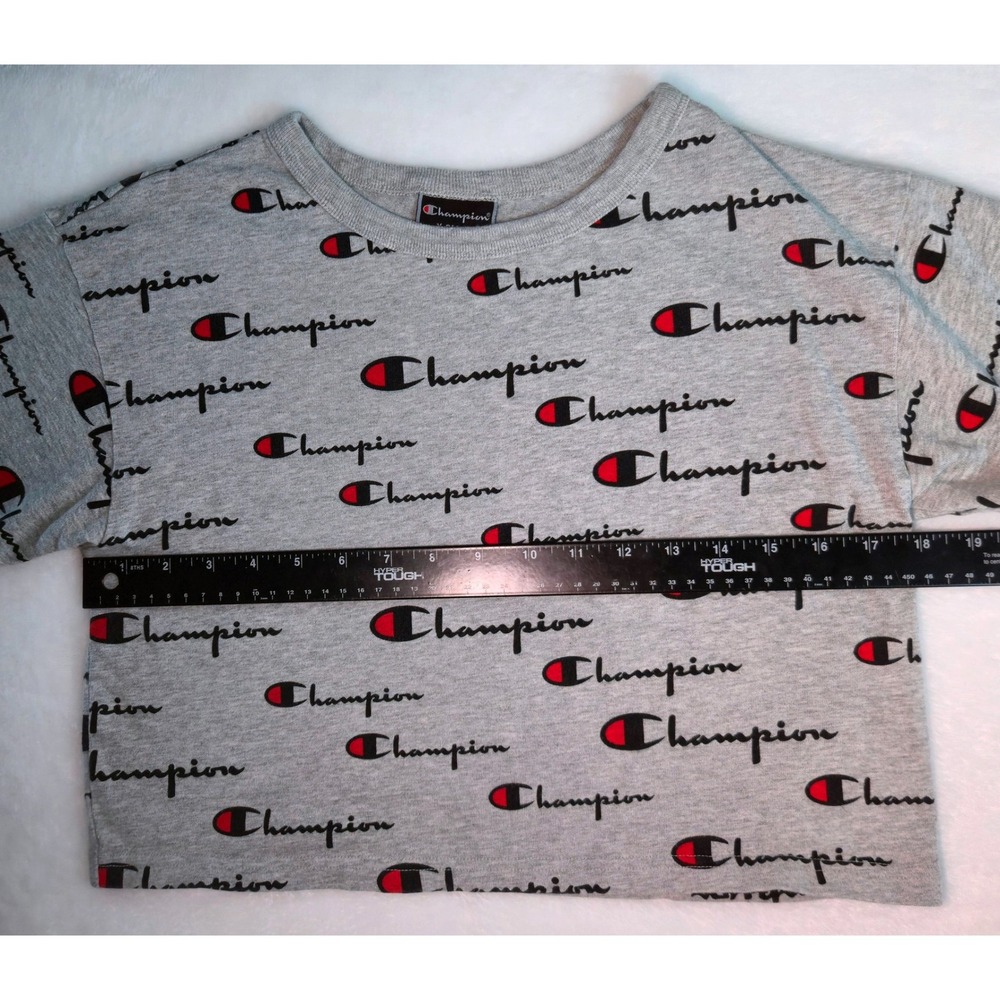 Champion Womens Gray All Over Script Logo Crop Top Tee WL956P XS - Picture 4 of 7